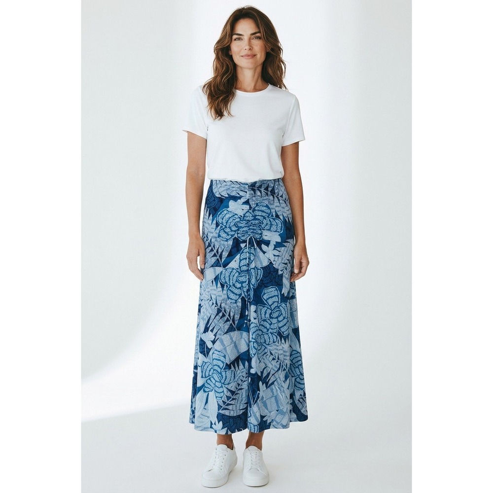 White House Black Market Maxi Skirt/Dress Blue Tropic Bliss Ruched Front Size S